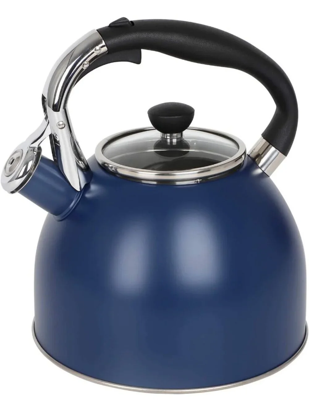 Blue Stainless Steel Kitchen Whistling Stove Top Tea Kettle 2.5 Quart Glass Lid